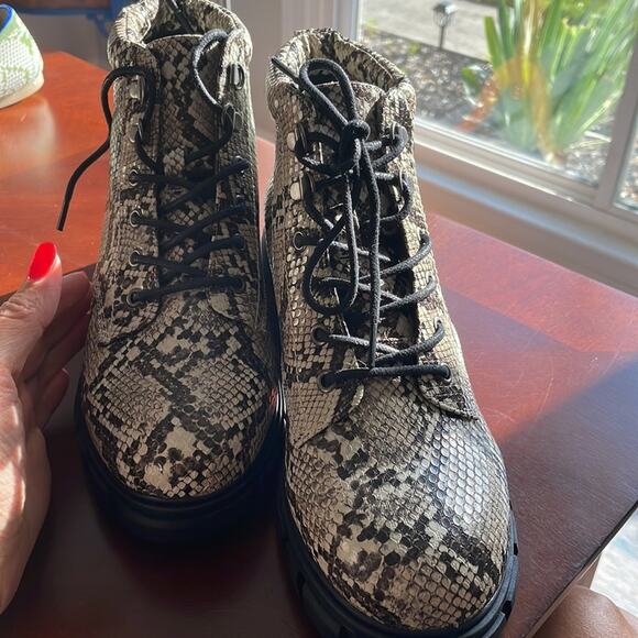 Dirty Laundry Snake Print Chunky Boots - Black and Cream - Picture 6 of 8